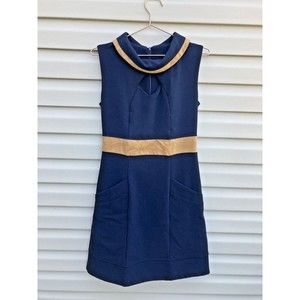 Annie 50 Brand Dress Vintage Style Navy tan Made In Canada Small